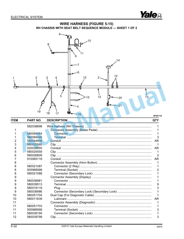 Alternative view of Yale A974 GLP20LX, GLP25LX, GDP20LX, GDP25LX Parts Manual 550038064