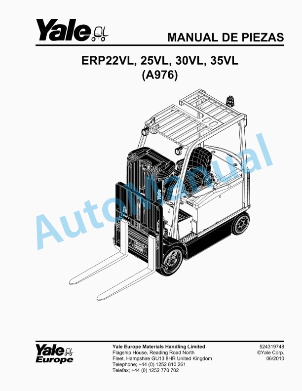 Yale A976 ERP22VL, 25VL, 30V, 35VL Parts Manual 524319748 SP