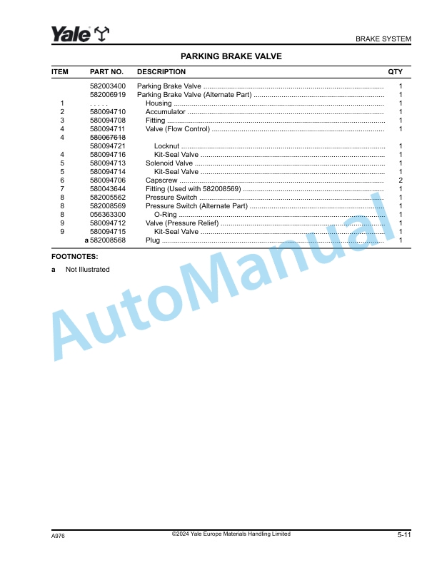 Alternative view of Yale A976 ERP22VL, 25VL, 30VL, 35VL Parts Manual 524319745