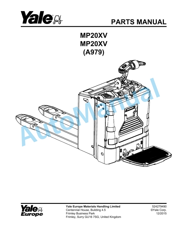 Yale A979 MP20XV Parts Manual 524279490