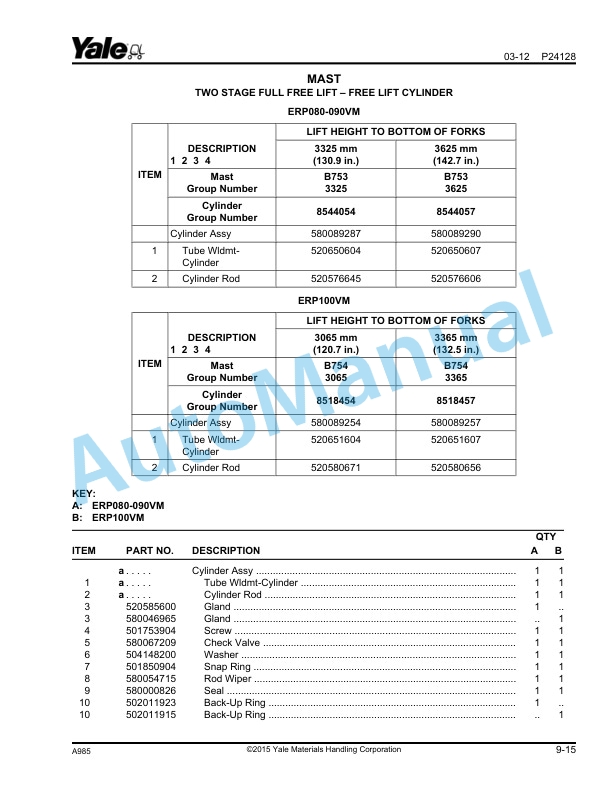 Yale A985 ERP080VM, ERP090VM, ERP100VM, ERP100VML, ERP110VM, ERP120VM Parts Manual 550041564 5 Yale A985 ERP080VM, ERP090VM, ERP100VM, ERP100VML, ERP110VM, ERP120VM Parts Manual 550041564 - Image 5