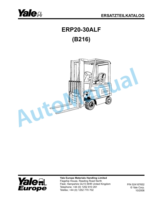 Yale B216 ERP20-30ALF Parts Manual 524167652 DE