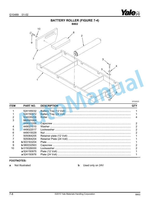 Yale B802 - B827 MPW045E, MPB040E Parts Manual 524142928 5 Yale B802 - B827 MPW045E, MPB040E Parts Manual 524142928 - Image 5
