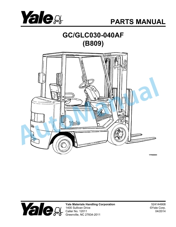 Yale B809 GC-GLC030-040AF Parts Manual 524144908