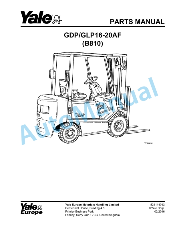 Yale B810 GDP030-040AF Parts Manual 524144914