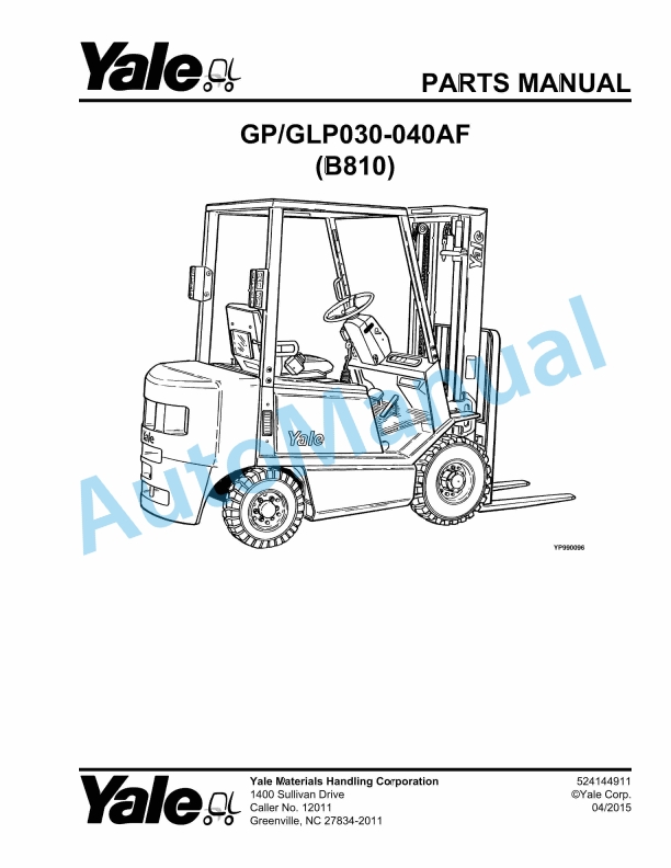 Yale B810 GP-GLP030-040AF Parts Manual 524144911