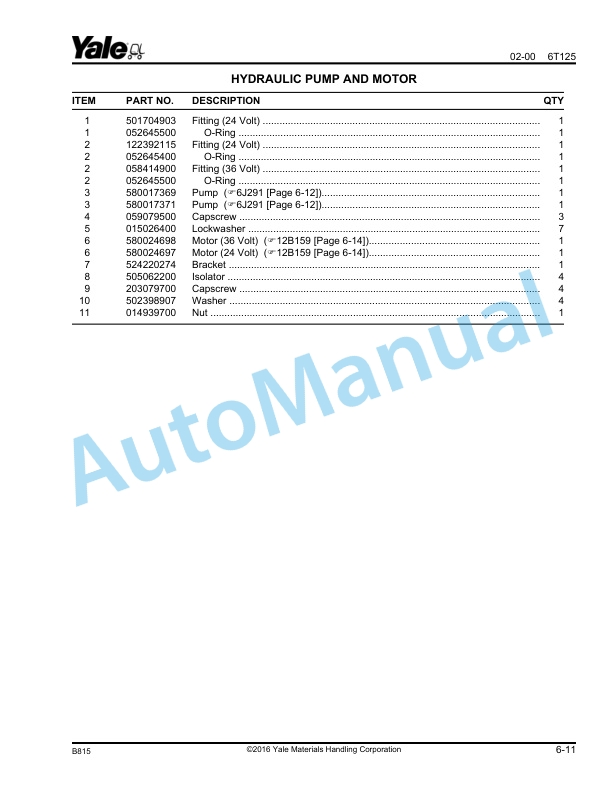 Alternative view of Yale B815 - B816 NDR030AD, NR035AD, NR040AD, NR045AD - NS040AE, NS050AE Parts Manual 520371704