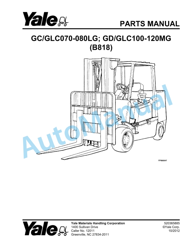 Yale B818 GC-GLC070-080LG, GD-GLC100-120MG Parts Manual 520365885