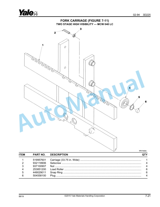 Yale B819 MCW020-040LC Parts Manual 506811505 3 Yale B819 MCW020-040LC Parts Manual 506811505 - Image 3