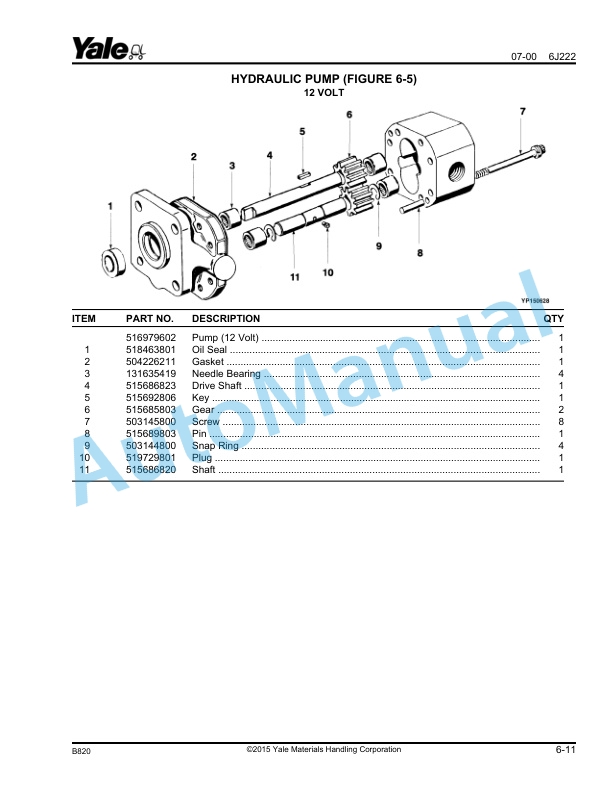 Alternative view of Yale B820 - B821 MSW020, MSW030, MSW040 - MRW020, MRW030 Parts Manual 506811506