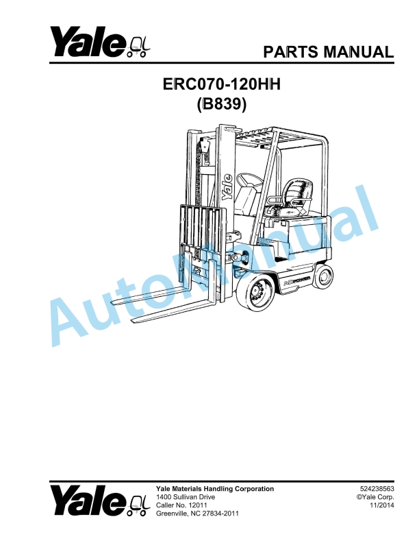 Yale B839 ERC070-120HH Parts Manual 524238563