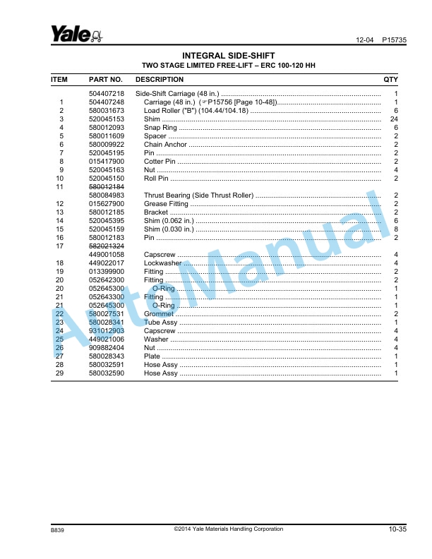 Yale B839 ERC070-120HH Parts Manual 524238563 5 Yale B839 ERC070-120HH Parts Manual 524238563 - Image 5