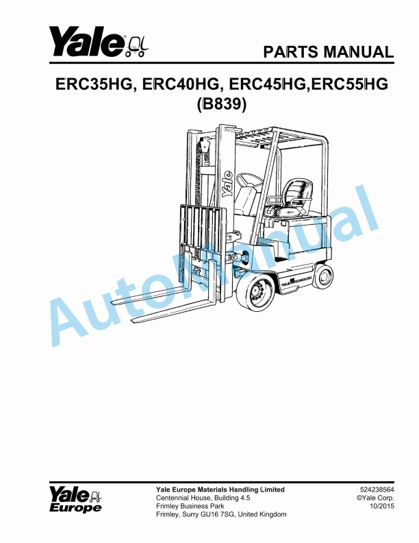 Yale B839 ERC35HG, ERC40HG, ERC45HG, ERC55HG Parts Manual 524238564
