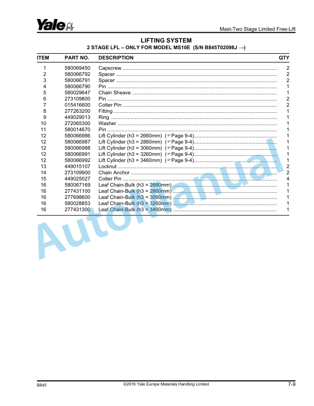 Yale B845 MS10E, MS24HBE Parts Manual 550085010 4 Yale B845 MS10E, MS24HBE Parts Manual 550085010 - Image 4