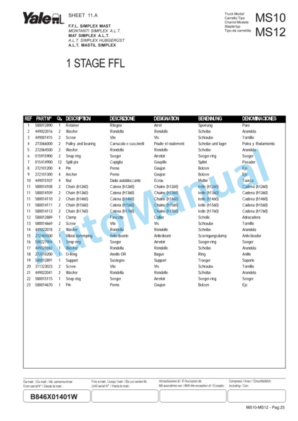 Yale B846 MS10, MS12 Parts Manual 272494200 2 Yale B846 MS10, MS12 Parts Manual 272494200-2