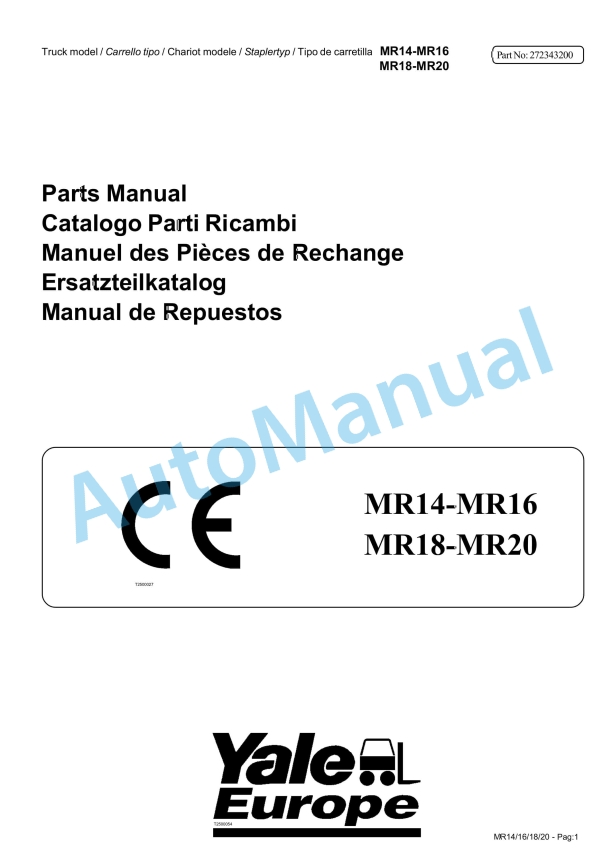Yale B849 MR14, MR16, MR18, MR20 Parts Manual 272343200