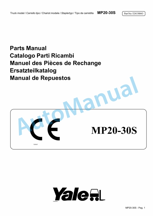 Yale B853 MP20-30S Parts Manual 524150843