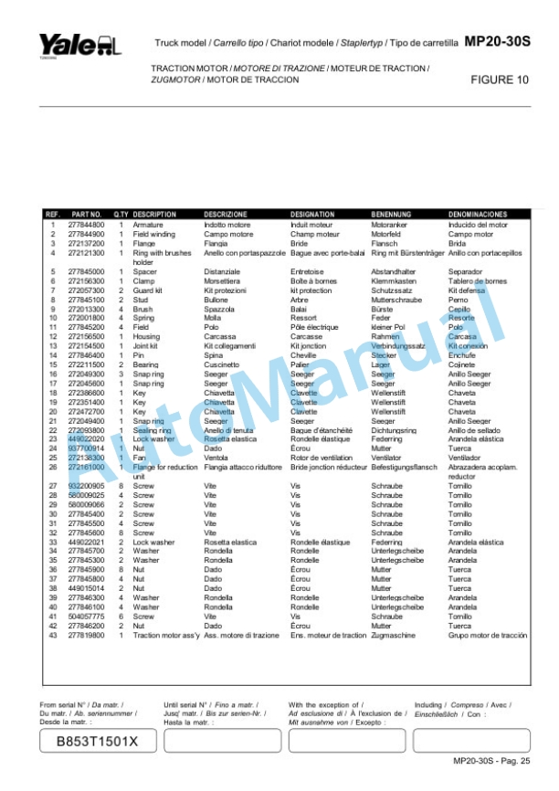 Yale B853 MP20-30S Parts Manual 524150843 2 Yale B853 MP20-30S Parts Manual 524150843-2