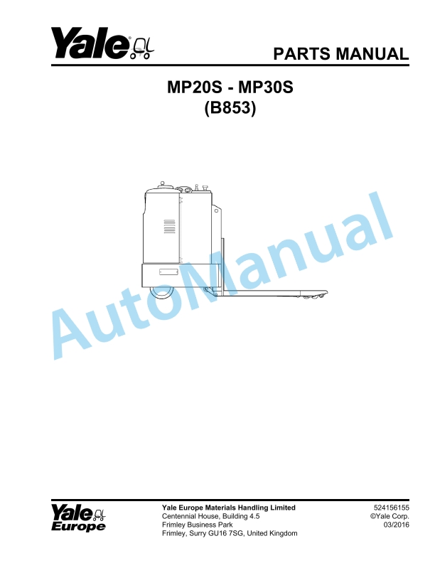Yale B853 MP20S-MP30S Parts Manual 524156155
