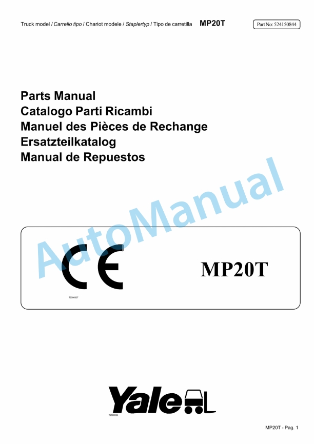 Yale B854 MP20T Parts Manual 524150844