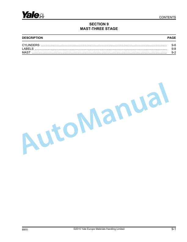 Yale B855 MS12, 15S Parts Manual 524176175 4 Yale B855 MS12, 15S Parts Manual 524176175 - Image 4