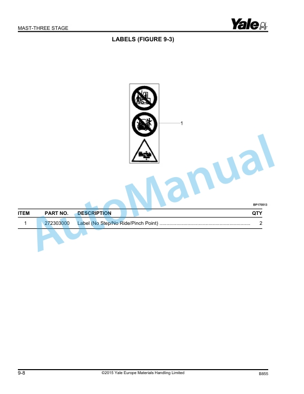 Yale B855 MS12, 15S Parts Manual 524176175 5 Yale B855 MS12, 15S Parts Manual 524176175 - Image 5