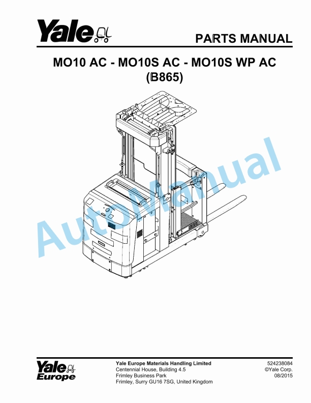 Yale B865 MO10 AC-MO10S AC-MO10S WP AC Parts Manual 524238084