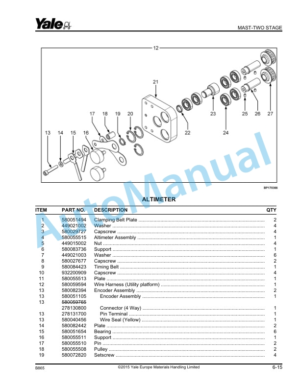 Alternative view of Yale B865 MO10 AC-MO10S AC-MO10S WP AC Parts Manual 524238084