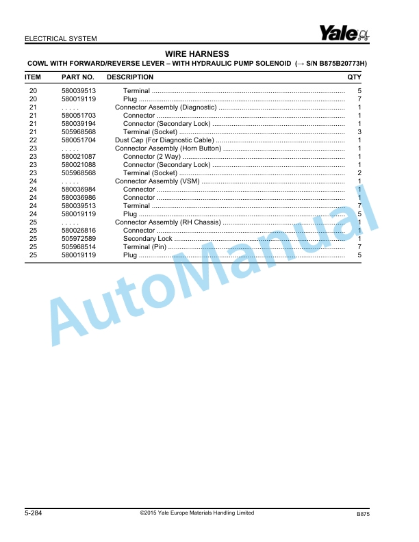 Alternative view of Yale B875 GLP20-35VX, GDP20-35VX Parts Manual 524240897
