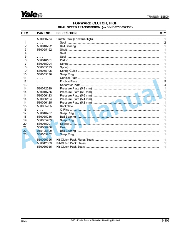 Yale B875 GLP20-35VX, GDP20-35VX Parts Manual 524240897 3 Yale B875 GLP20-35VX, GDP20-35VX Parts Manual 524240897 - Image 3