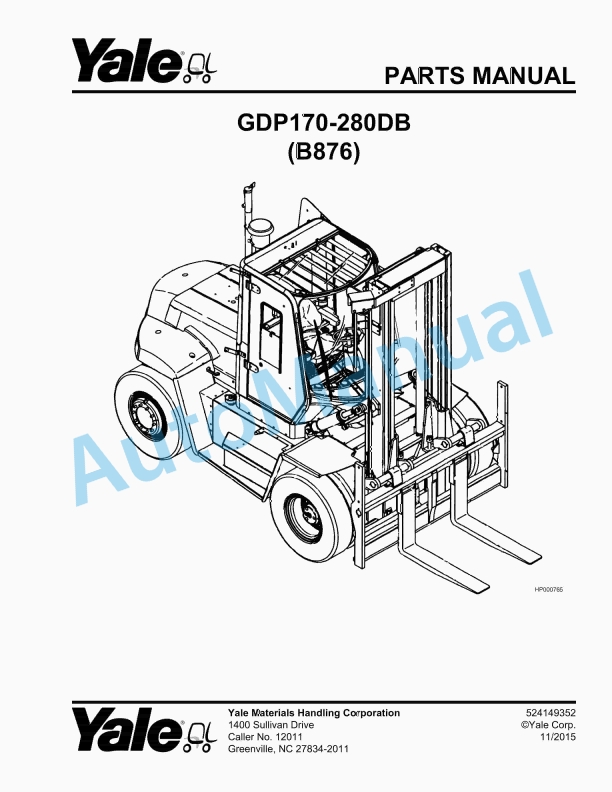 Yale B876 GDP170-280DB Parts Manual 524149352