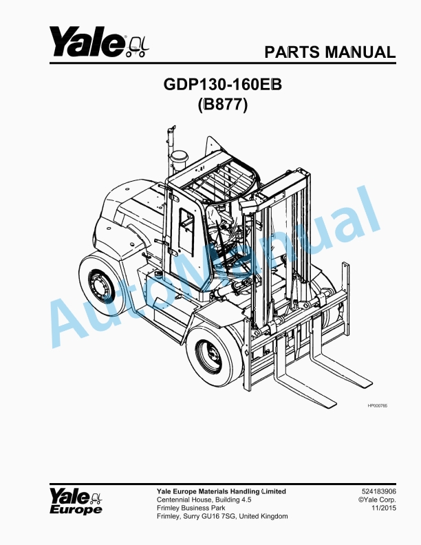 Yale B877 GDP130-160EB Parts Manual 524183906