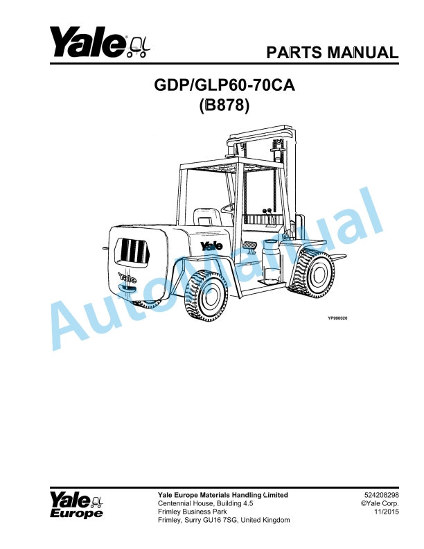 Yale B878 GDP-GLP60-70CA Parts Manual 524208298