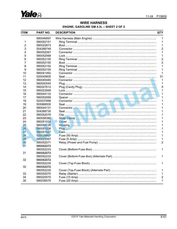 Alternative view of Yale B878 GP-GDP-GLP135-155CA Parts Manual 524208297
