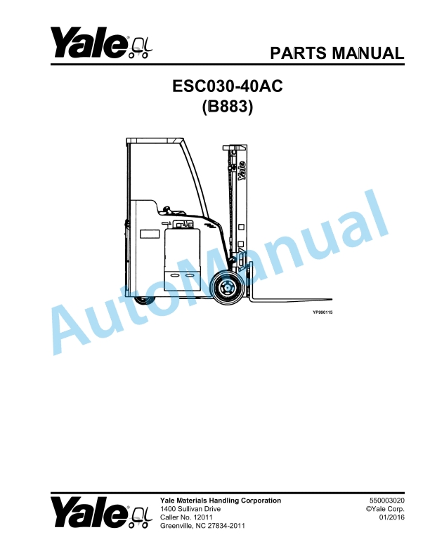 Yale B883 ESC030-40AC Parts Manual 550003020