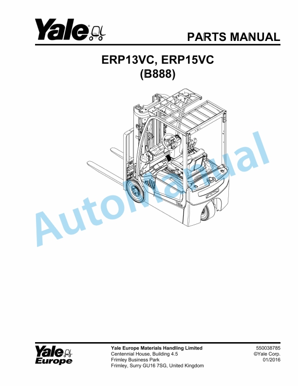 Yale B888 ERP13VC, ERP15VC Parts Manual 550038785