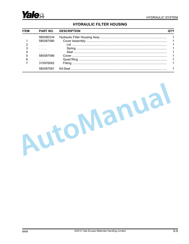 Alternative view of Yale B888 ERP13VC, ERP15VC Parts Manual 550038785