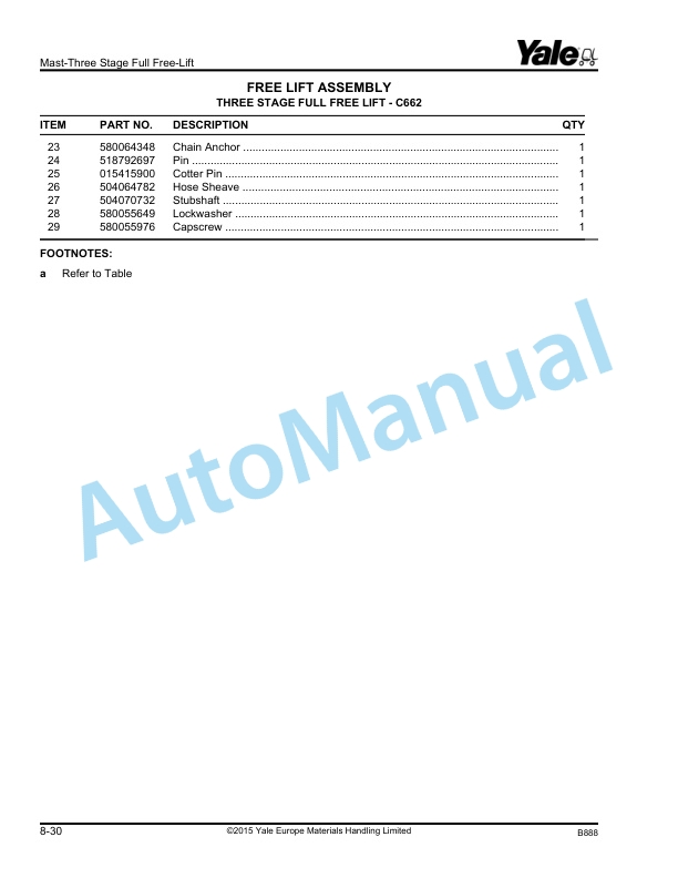 Yale B888 ERP13VC, ERP15VC Parts Manual 550038785 4 Yale B888 ERP13VC, ERP15VC Parts Manual 550038785 - Image 4