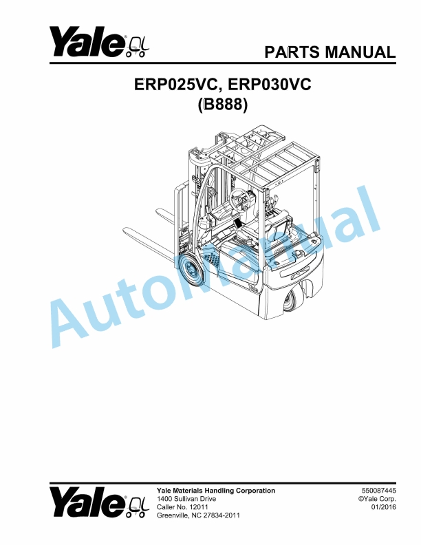 Yale B888 ERP25VC, ERP30VC Parts Manual 550087445