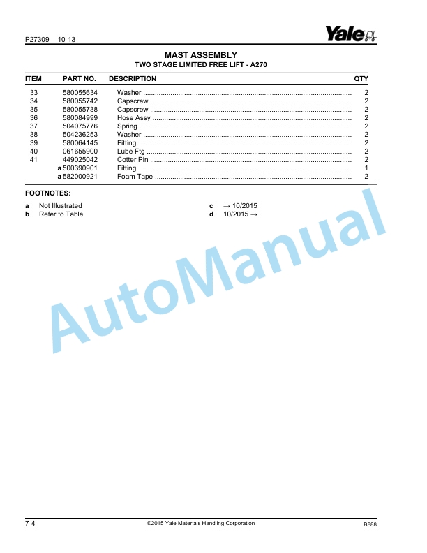 Yale B888 ERP25VC, ERP30VC Parts Manual 550087445 4 Yale B888 ERP25VC, ERP30VC Parts Manual 550087445 - Image 4