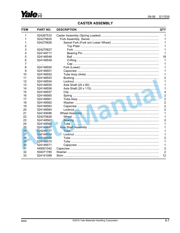 Yale B890 - B896 MPE080F, MPE060F Walkie Rider Parts Manual 524274694 3 Yale B890 - B896 MPE080F, MPE060F Walkie Rider Parts Manual 524274694 - Image 3