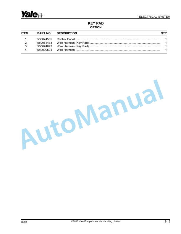 Yale B892 MP20XD Parts Manual 524329961 3 Yale B892 MP20XD Parts Manual 524329961 - Image 3