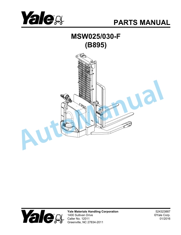 Yale B895 MSW025-030-F Parts Manual 524323887