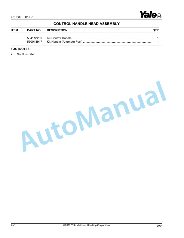 Alternative view of Yale B904 - B905 MPC060-F, MPC080-F Parts Manual 524299096