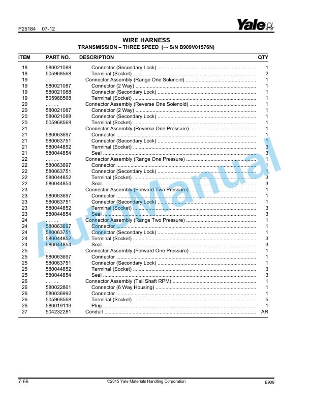 Alternative view of Yale B909 GLP-GDP170VX, GLP-GDP175VX36, GLP-GDP190VX Parts Manual 550055758