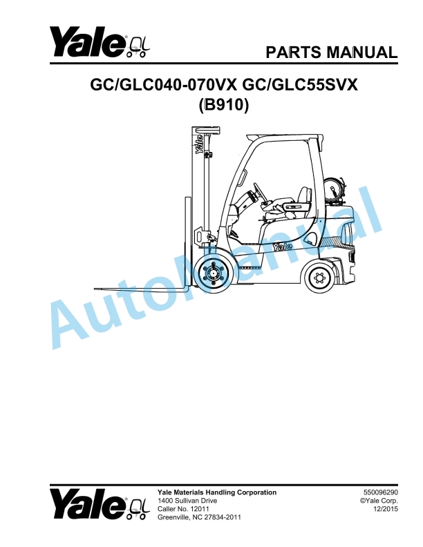 Yale B910 GC-GLC040-070VX, GC-GLC55SVX Parts Manual 550096290