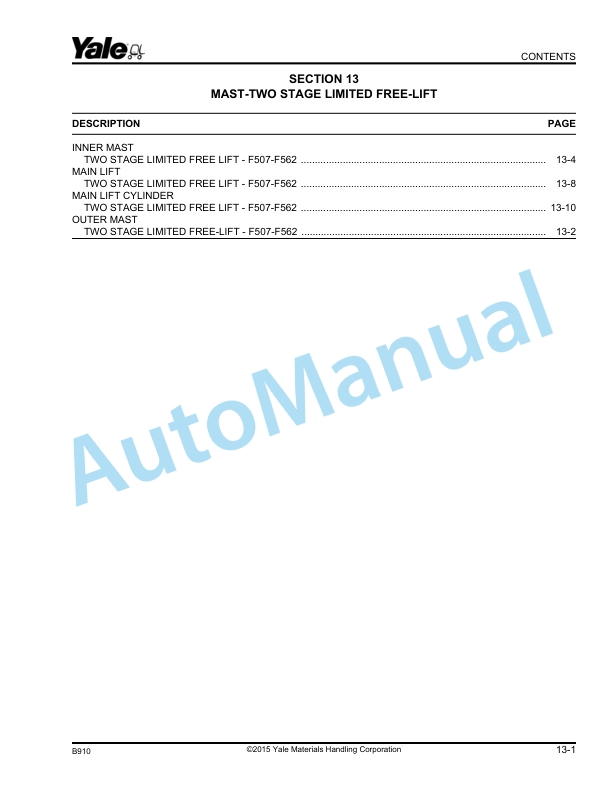 Yale B910 GC-GLC040-070VX, GC-GLC55SVX Parts Manual 580096290 3 Yale B910 GC-GLC040-070VX, GC-GLC55SVX Parts Manual 580096290 - Image 3
