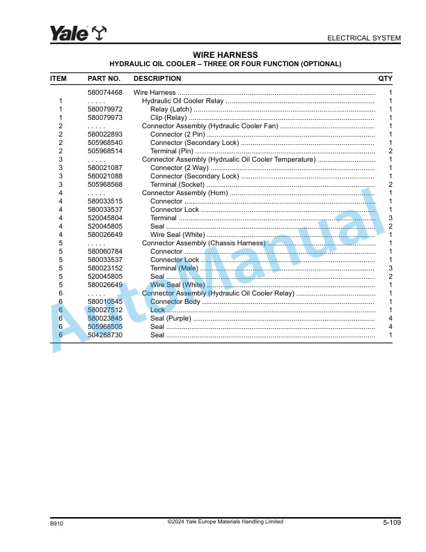 Alternative view of Yale B910 GLC20VX, GLC25VX, GLC30VX, GLC35VX Parts Manual 550096293