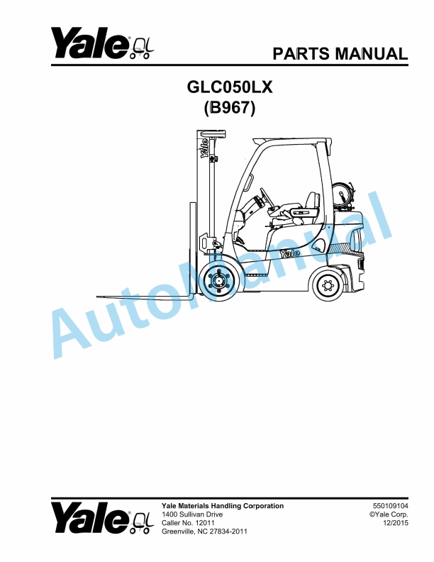 Yale B967 GLC050LX Parts Manual 550109104
