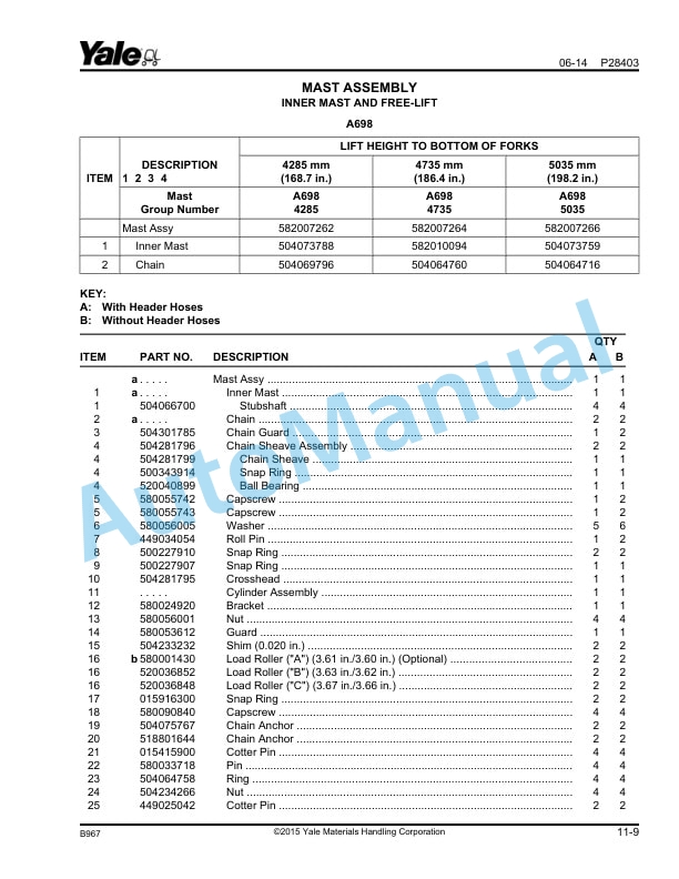 Yale B967 GLC050LX Parts Manual 550109104 5 Yale B967 GLC050LX Parts Manual 550109104 - Image 5